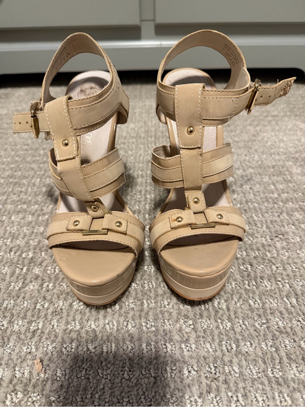 Aldo Neutral Beige Strappy Platform Sandals
